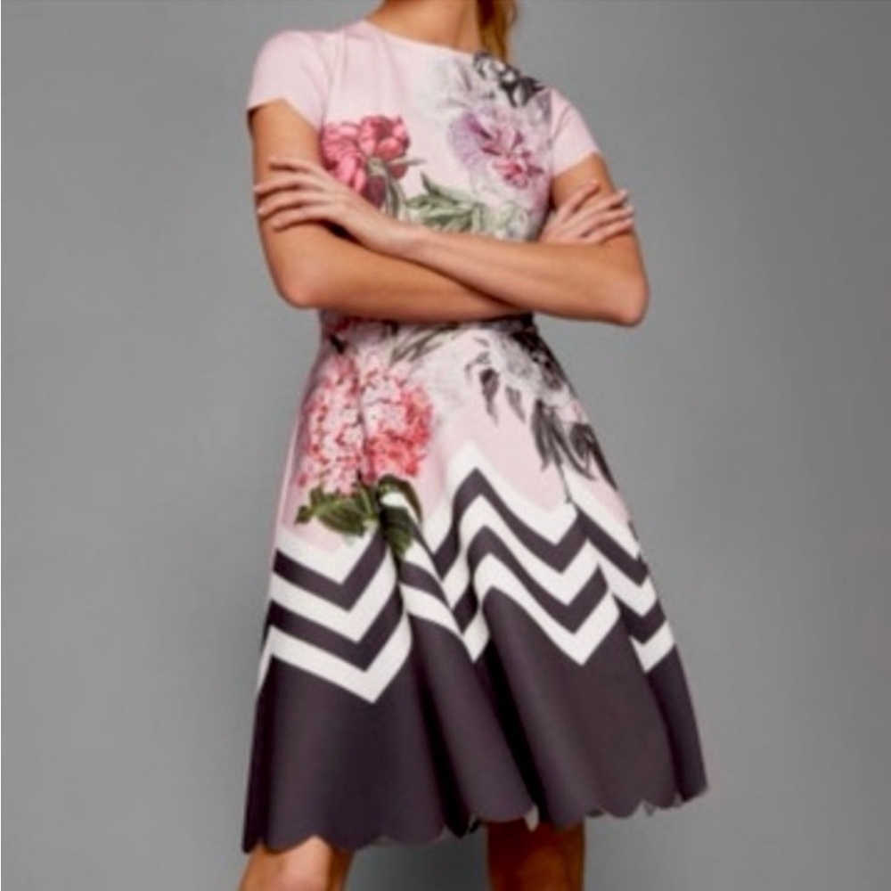 EUC Ted Baker Haiilie Floral Skater Fit & Flare
Dress Scallop Hem Size 0 - Picture 10 of 11
